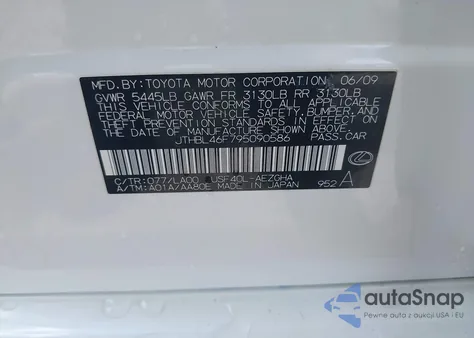 2009 Lexus Ls 460 z USA, uszkodzony, nr VIN JTHBL46F795090586